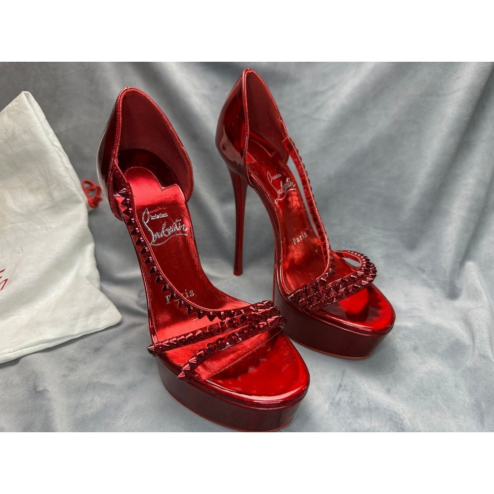 100% Authentic Christian Louboutin So Spike Alta 150 Red Platform Heels EU 35.5